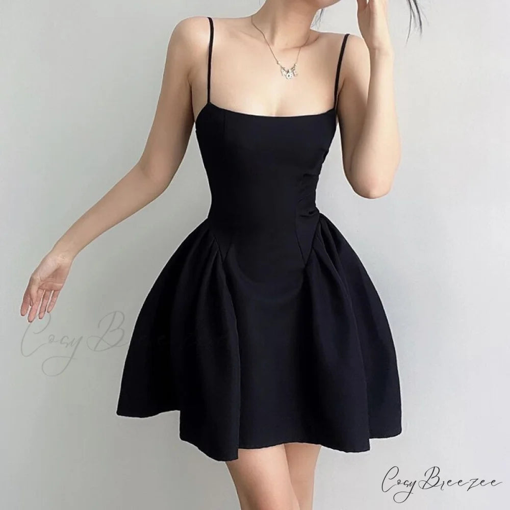 Basic Slim Slash Trendy Neck Sleeveless Mini Dresses Black / S