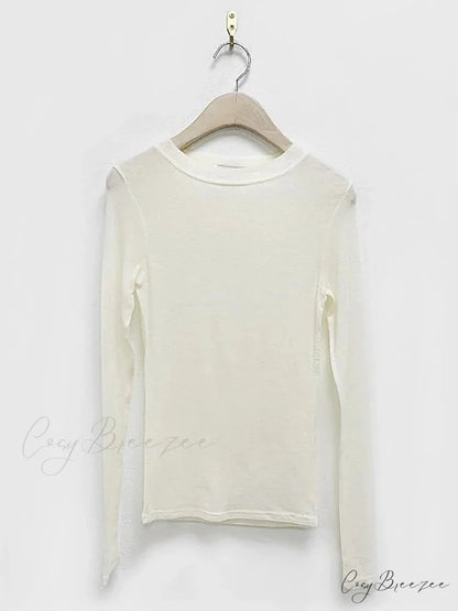 Basic Summer Breathable Long Sleeve Thin Knit Top WHITE / One Size knittop-250126