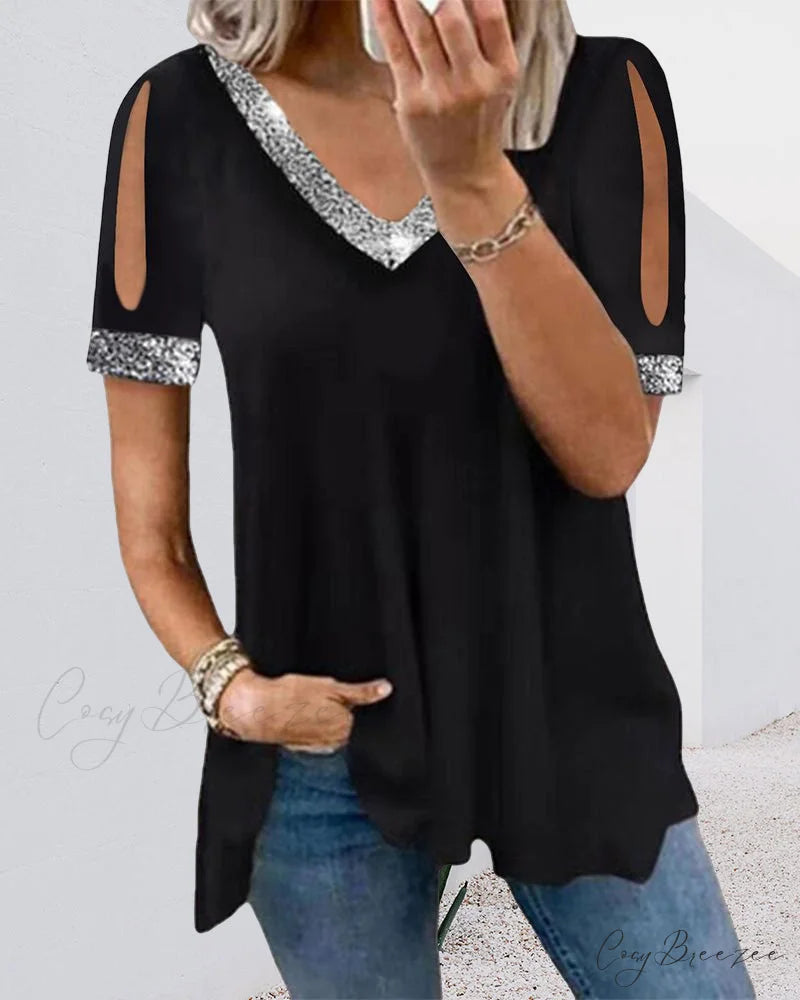 Basic V-neck Tee Black / S