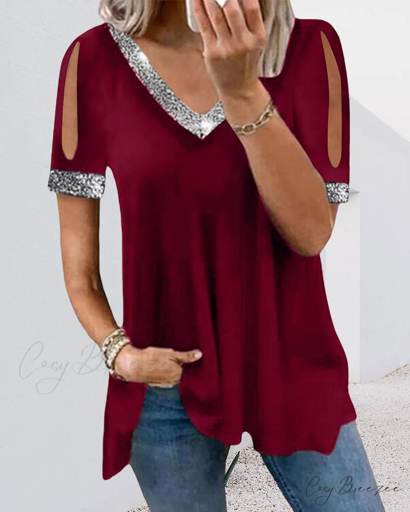 Basic V-neck Tee Claret / S