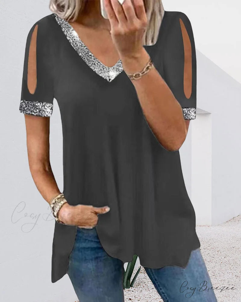 Basic V-neck Tee Dark gray / S