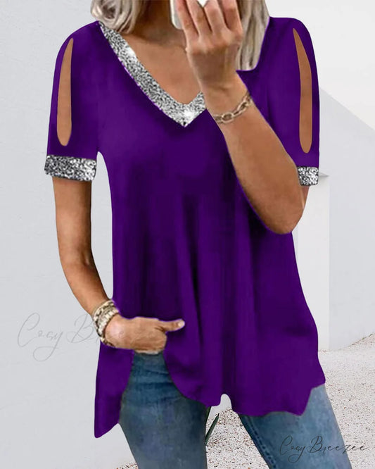 Basic V-neck Tee Purple / S