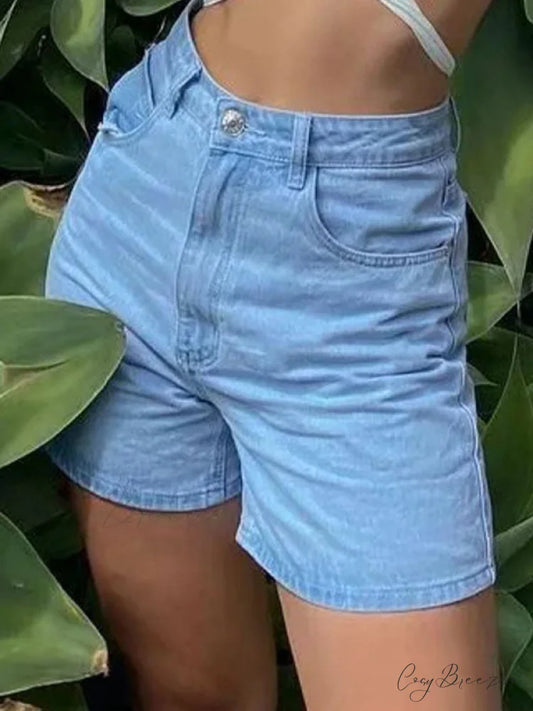 Basic Wash Straight Trendy Leg Boyfriend Jeans Blue / S