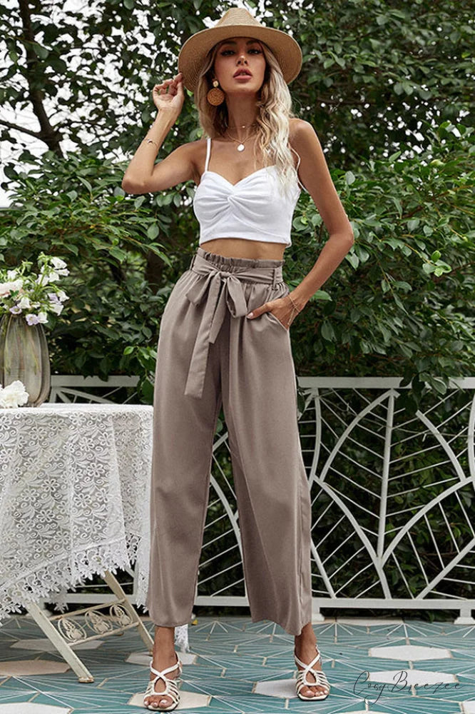 Basic Wide Leg Charming Pants With Belt S / 3#