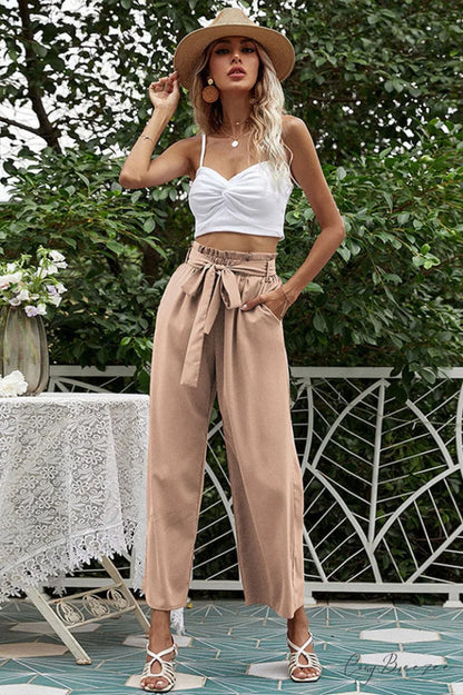 Basic Wide Leg Charming Pants With Belt S / 9#