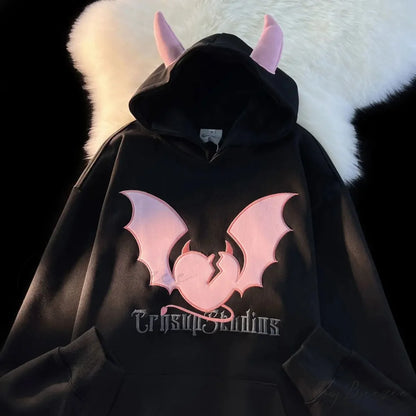 Bat Embroidery Harajuku Hoodie black / M hoodies-241228