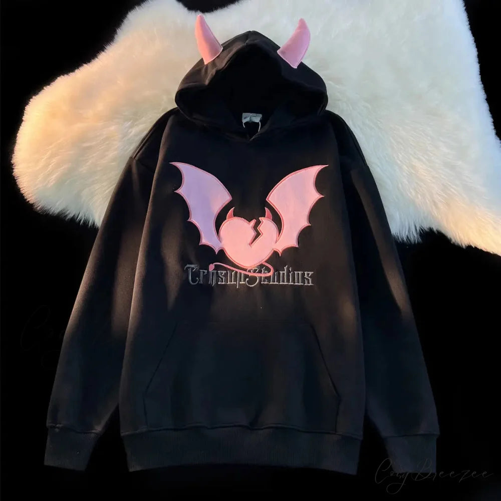 Bat Embroidery Harajuku Hoodie hoodies-241228