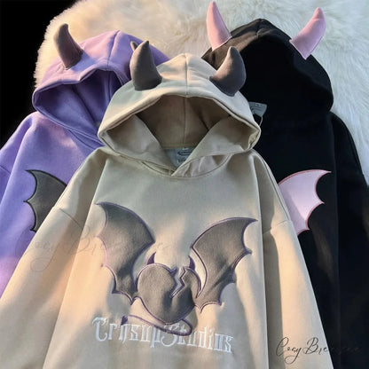 Bat Embroidery Harajuku Hoodie hoodies-241228