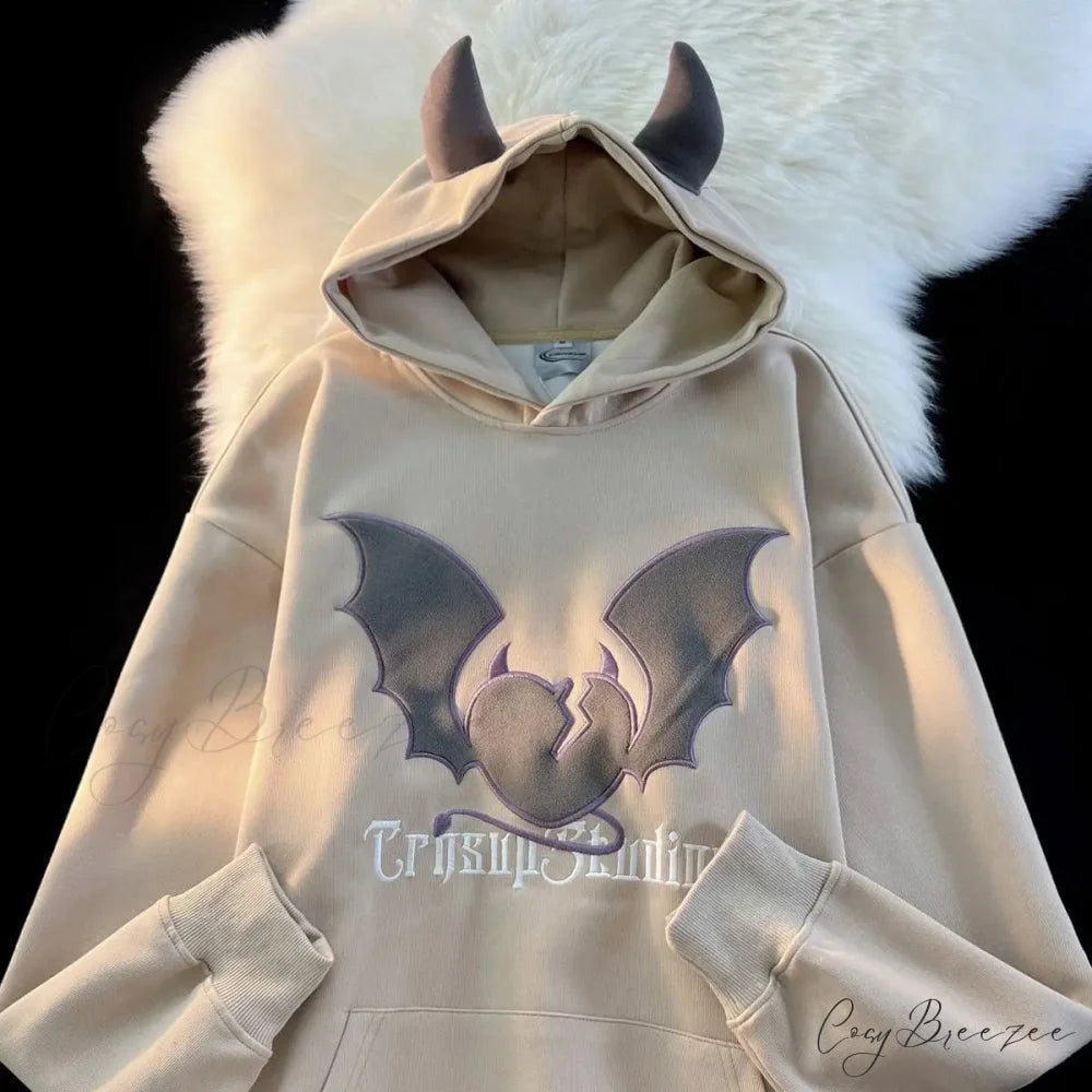 Bat Embroidery Harajuku Hoodie hoodies-241228