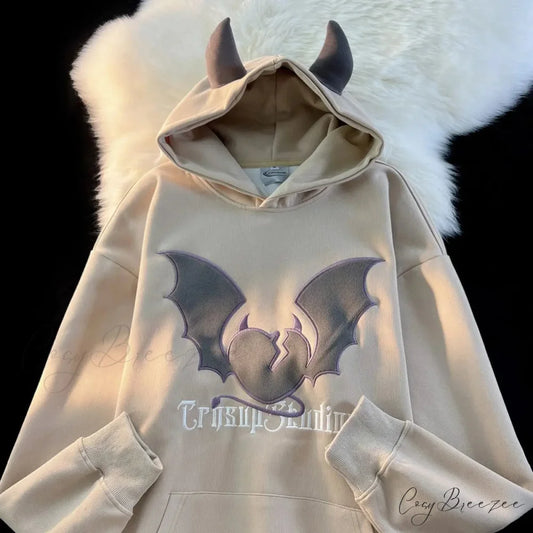 Bat Embroidery Harajuku Hoodie hoodies-241228