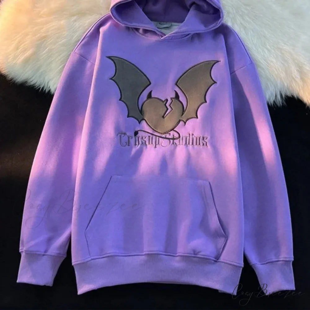 Bat Embroidery Harajuku Hoodie hoodies-241228
