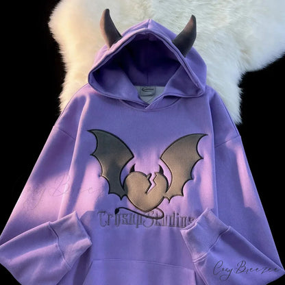 Bat Embroidery Harajuku Hoodie hoodies-241228