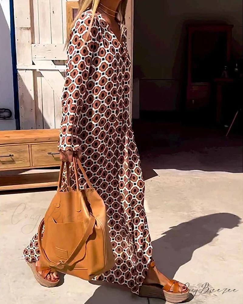 Batik print long sleeve dress