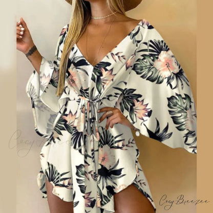 Batwing Gown Mini Gown Lace-Up Harajuku Casual Irregular Design Leopard Party - Sexy Foliage Women Elegant V-Neck