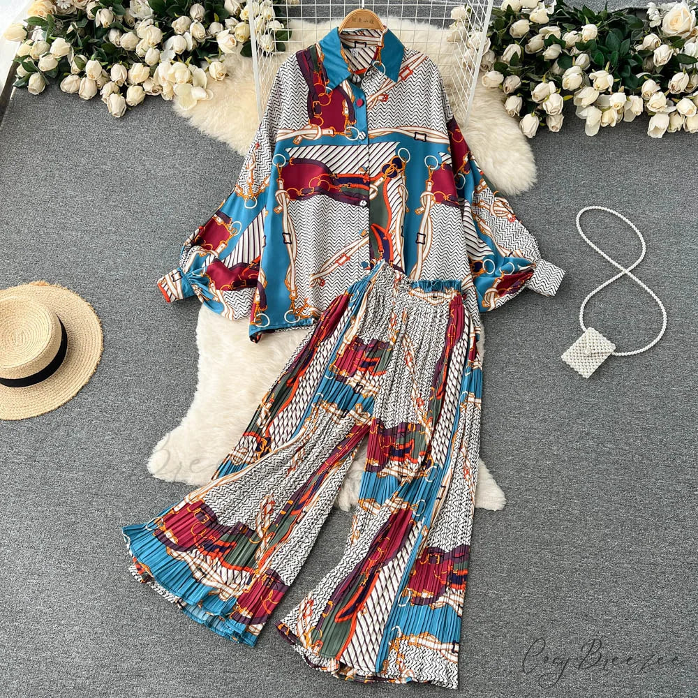 Batwing Retro Blouse Arm Casual Women’s Design Waist Spring High Set + Pants 1993red / One Size