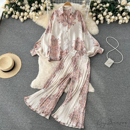 Batwing Retro Blouse Arm Casual Women’s Design Waist Spring High Set + Pants 1993white / One Size