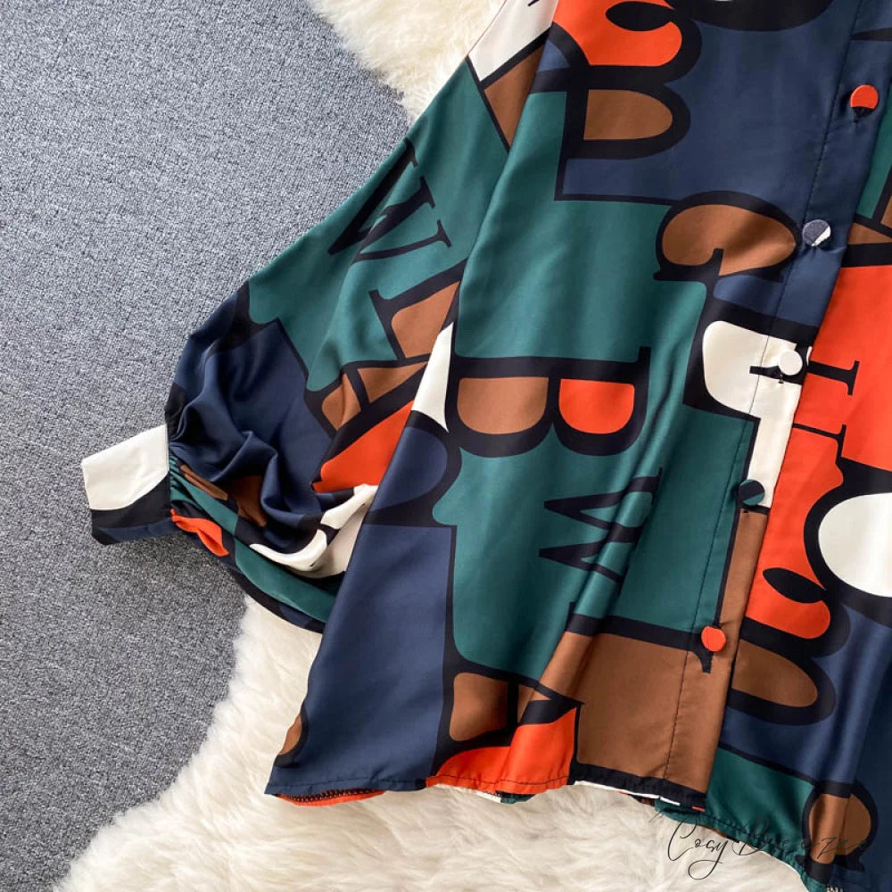 Batwing Retro Blouse Arm Casual Women’s Design Waist Spring High Set + Pants