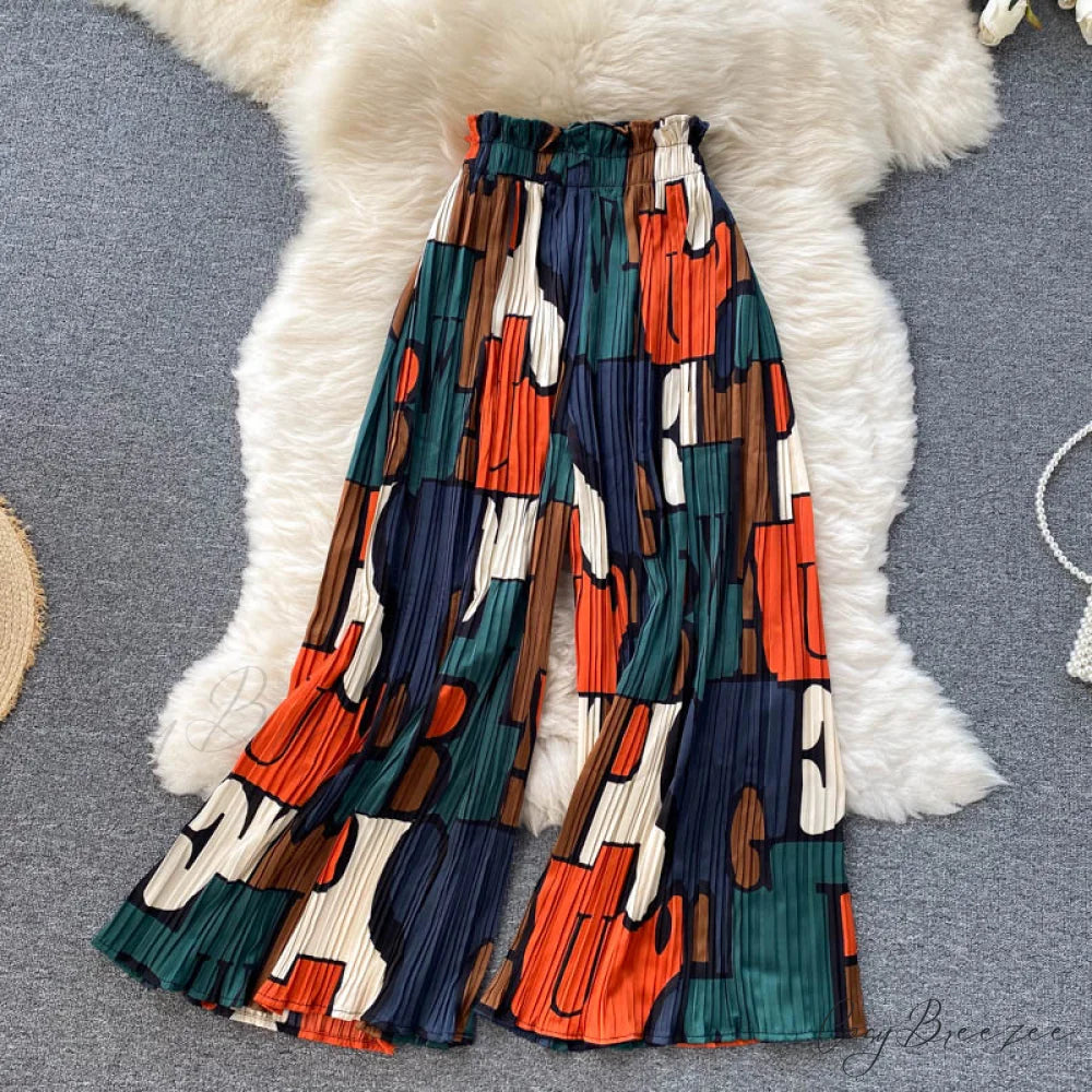 Batwing Retro Blouse Arm Casual Women’s Design Waist Spring High Set + Pants