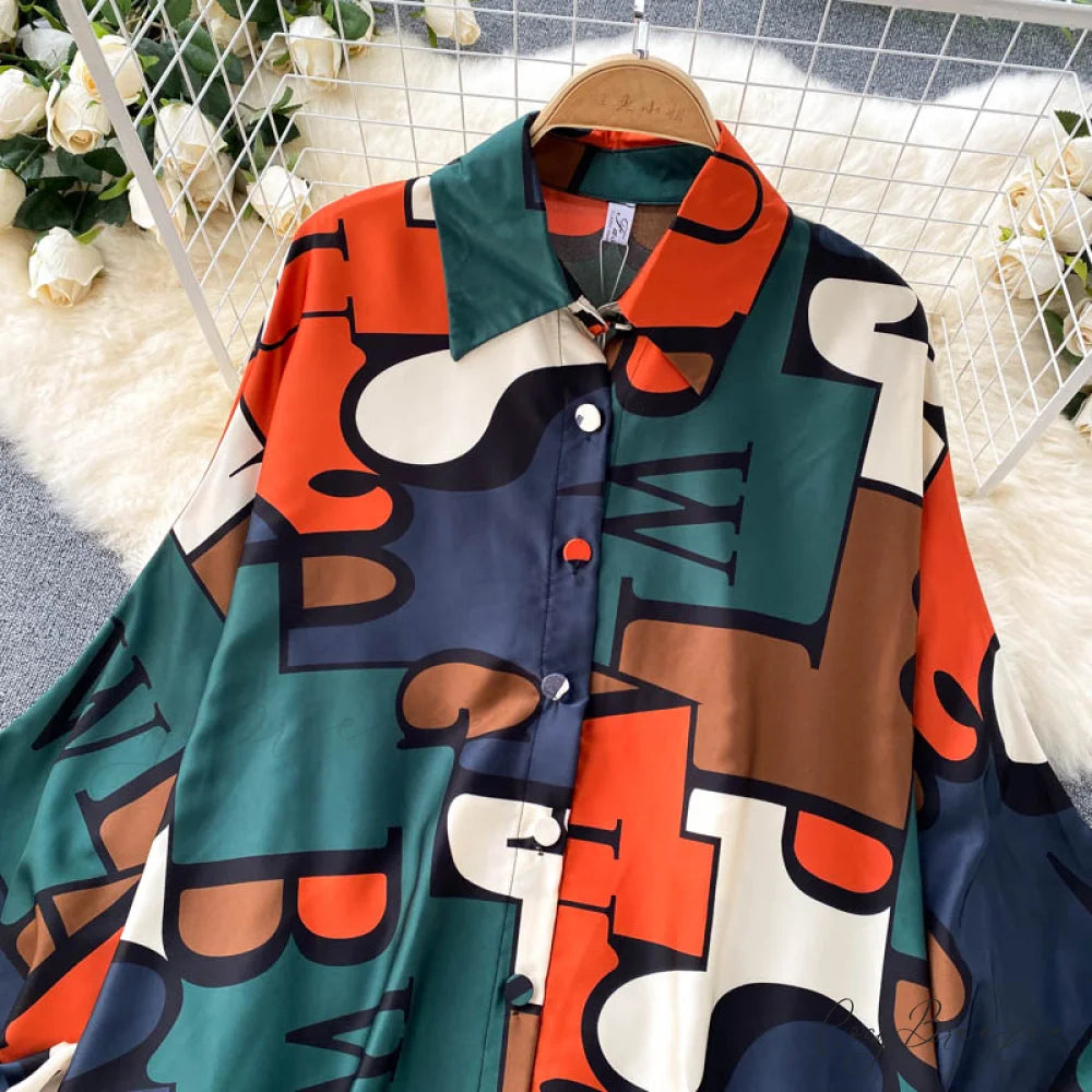 Batwing Retro Blouse Arm Casual Women’s Design Waist Spring High Set + Pants