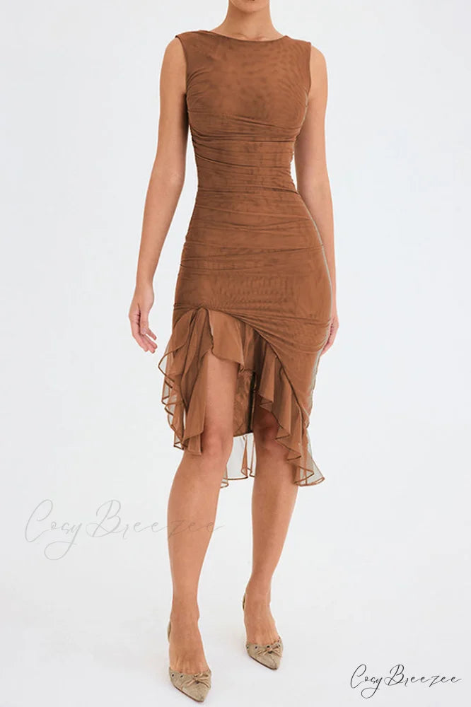 Bay Leaf Stylish Ruffle Midi Dress
