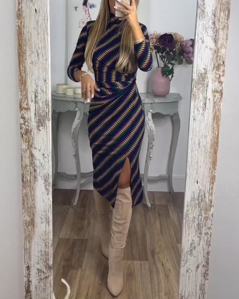 Striped High Neck Dress