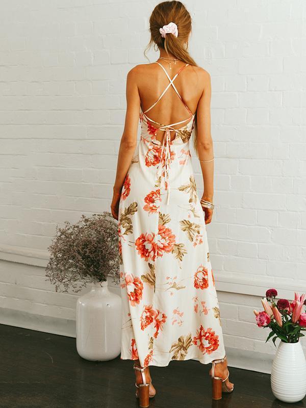 Bohemia Floral Backless Maxi Dress