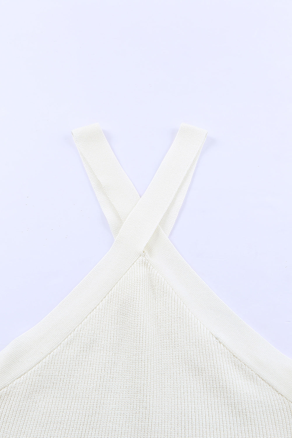 White Neck Knit Ribbed Halter Tank Cross Criss Top