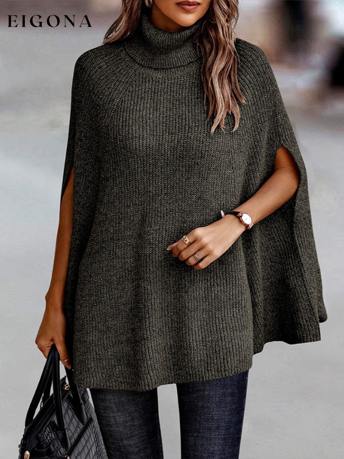 Cosybreezee - Turtleneck Dolman Sleeve Poncho Fashion Sweater