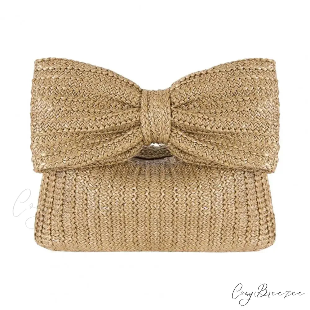Beach Bow Crescent Shape Straw Clutch Khaki wristlet-250126