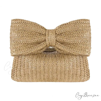 Beach Bow Crescent Shape Straw Clutch Khaki wristlet-250126