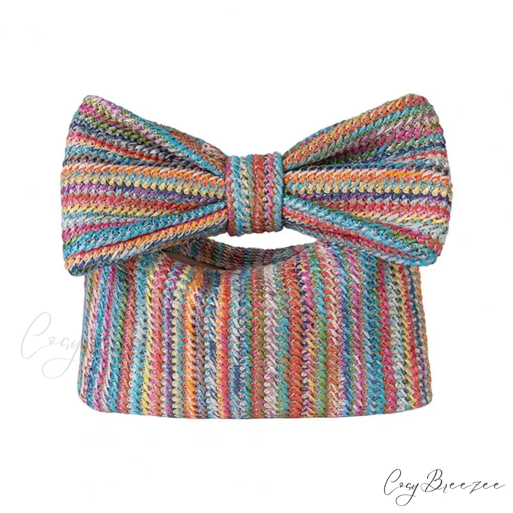 Beach Bow Crescent Shape Straw Clutch Multicolor wristlet-250126