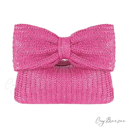 Beach Bow Crescent Shape Straw Clutch Rose Red wristlet-250126