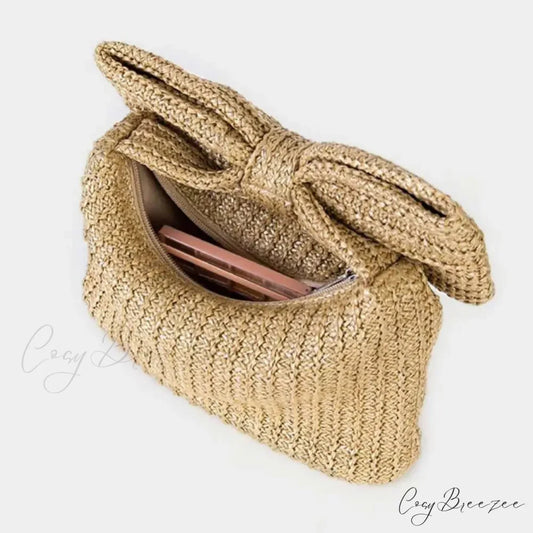 Beach Bow Crescent Shape Straw Clutch wristlet-250126