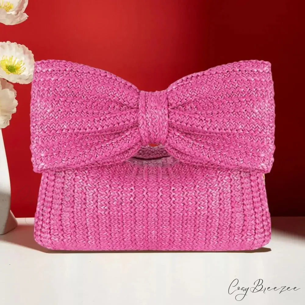 Beach Bow Crescent Shape Straw Clutch wristlet-250126