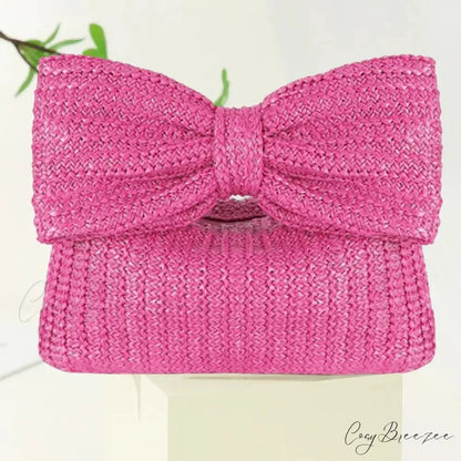 Beach Bow Crescent Shape Straw Clutch wristlet-250126