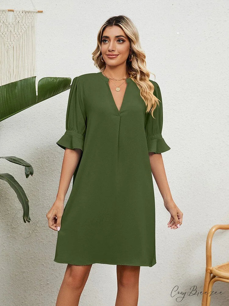 Beach Loose Ladies Elegant Modern Plus Size Midi Dress Armygreen / S