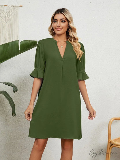 Beach Loose Ladies Elegant Modern Plus Size Midi Dress Armygreen / S