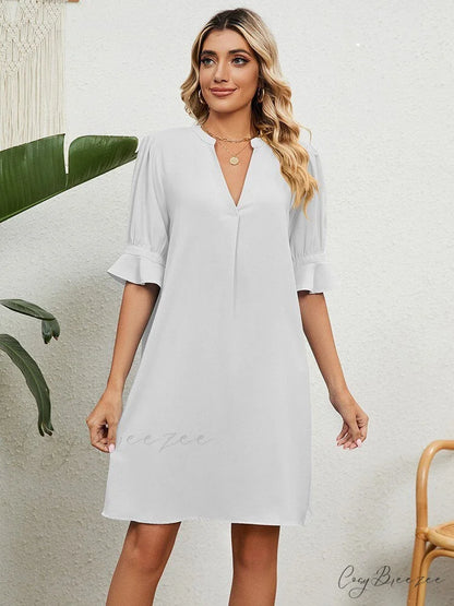 Beach Loose Ladies Elegant Modern Plus Size Midi Dress White / S