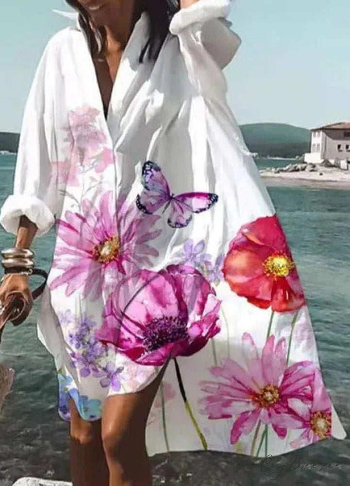 Beach Shirt - Kelly Pink butterfly / S