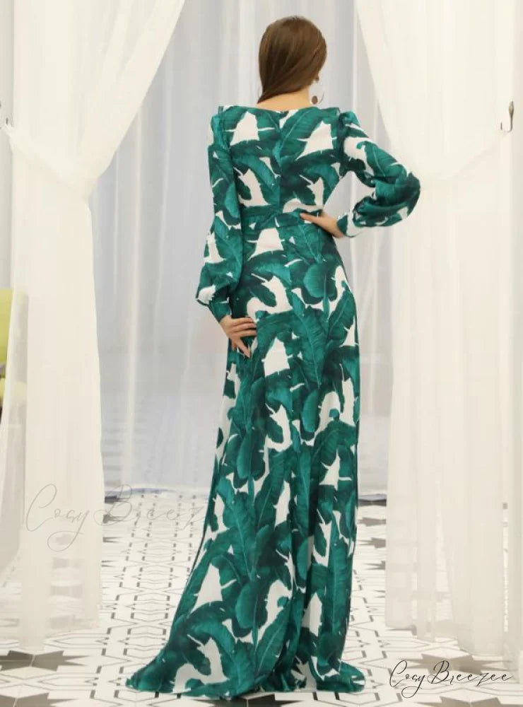 Beach Skirt Long Sleeve Dress with Waist Strap and Flounces