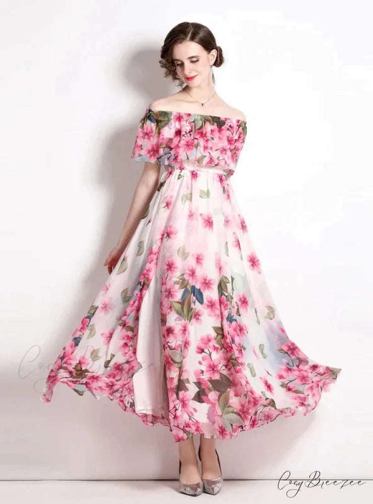 Beach Split Chiffon Dress with Lotus Leaf Design