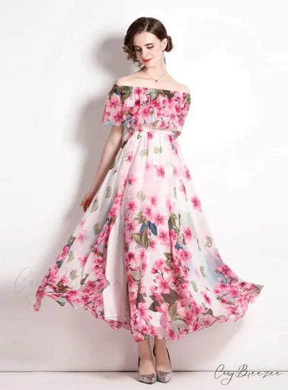 Beach Split Chiffon Dress with Lotus Leaf Design