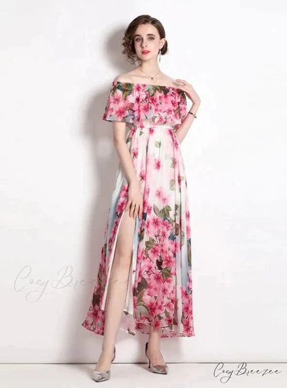 Beach Split Chiffon Dress with Lotus Leaf Design