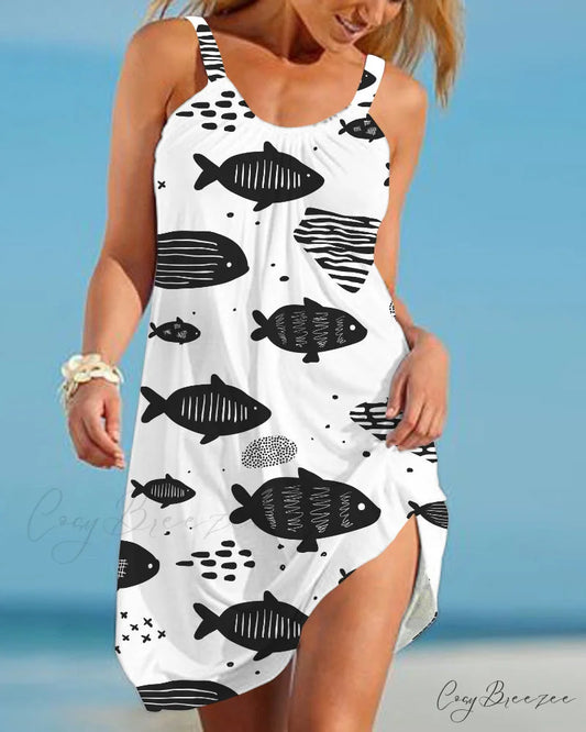 Beach sundress with print Black / S
