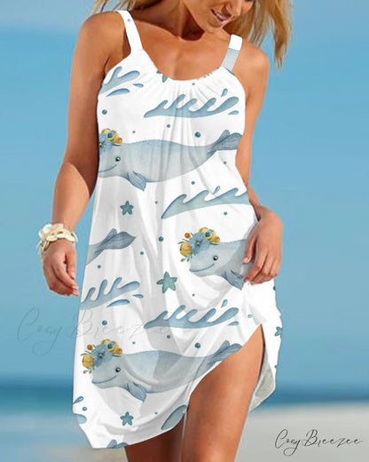 Beach sundress with print Blue / S