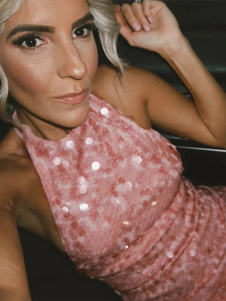 Beaded Sequin Glitter Mini Gown minidress-250223