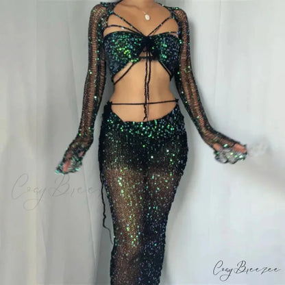 Beaded Sweater Maxi Dress Black / S