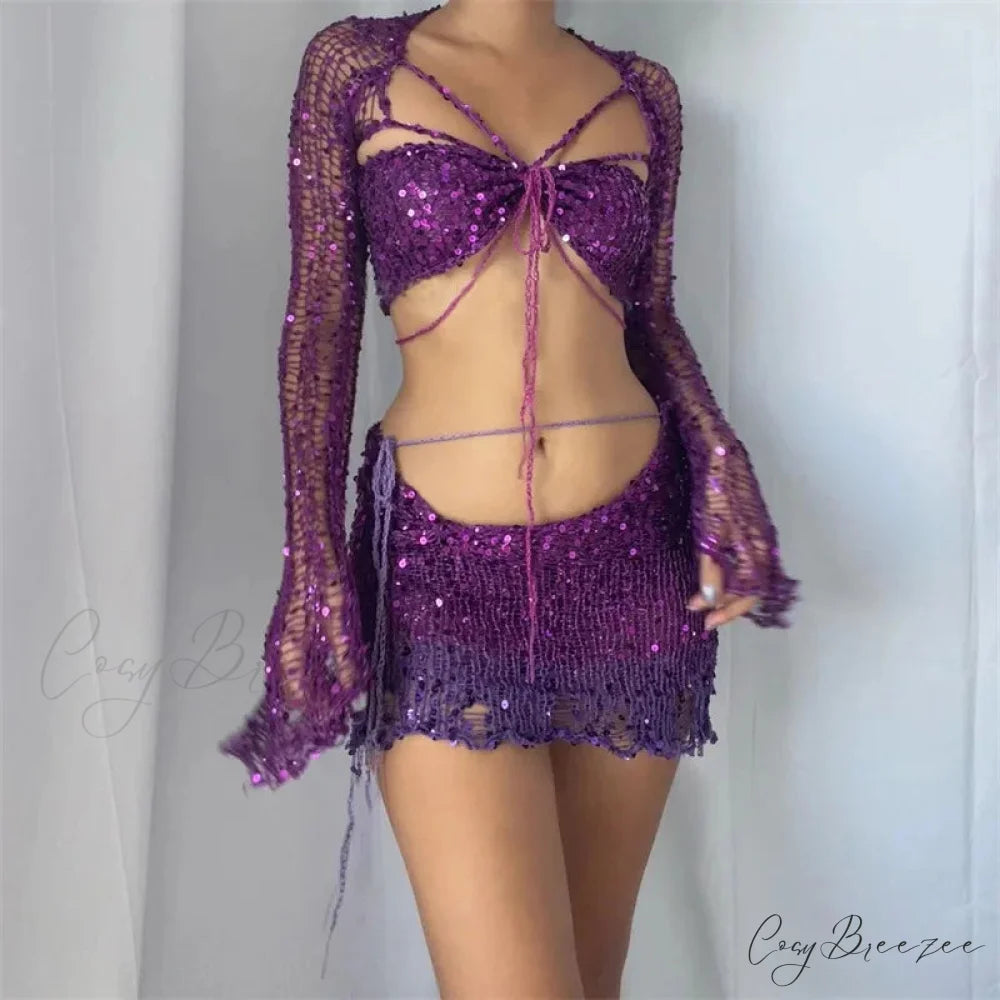 Beaded Sweater Maxi Dress Deep Purple / S