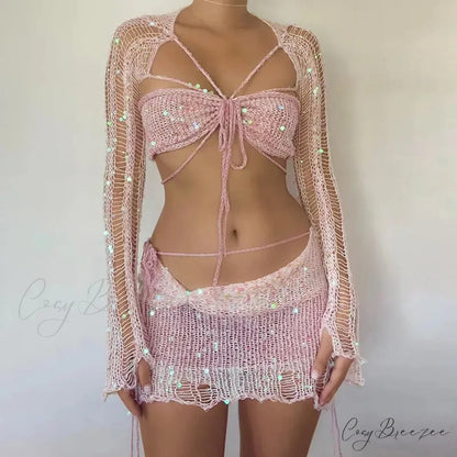 Beaded Sweater Maxi Dress Pink / S