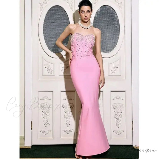 Beading Strapless Ankle-Length Party Dress